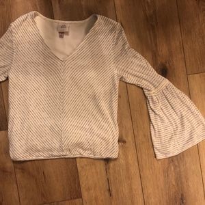 Cream Striped Top with Belle Sleeves